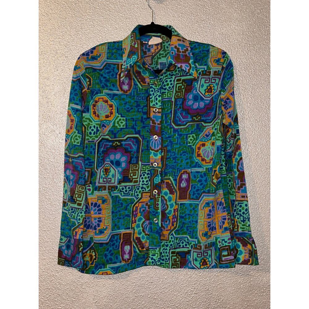 Vintage Artsy Old Money Coquette Edgy Stained-glass Abstract Button Cuffs Top
